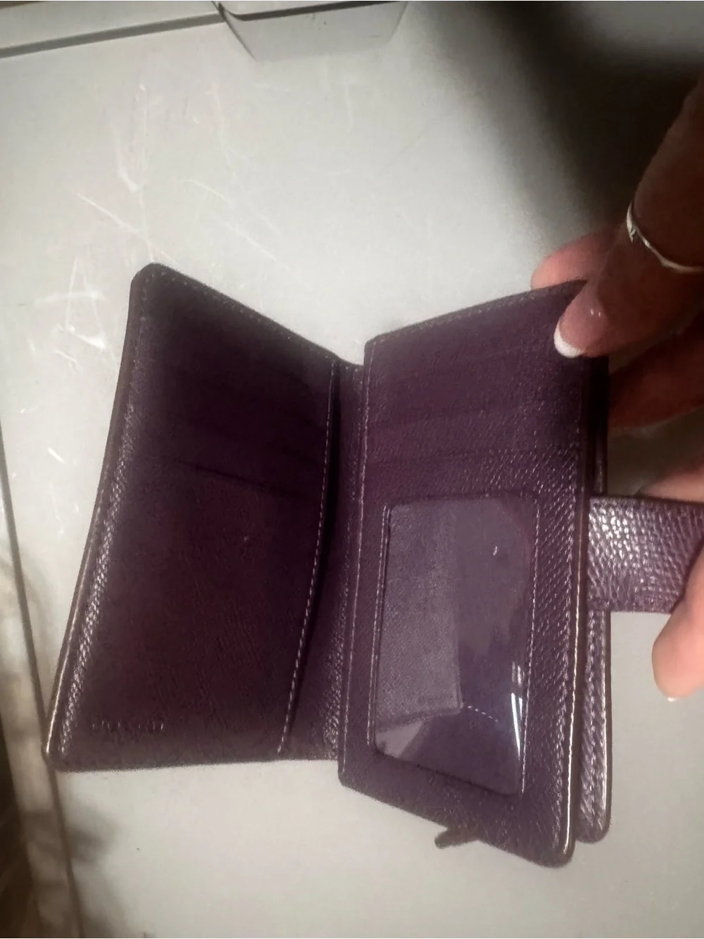 Coach Brown Signature Wallet with Dark Purple Snap